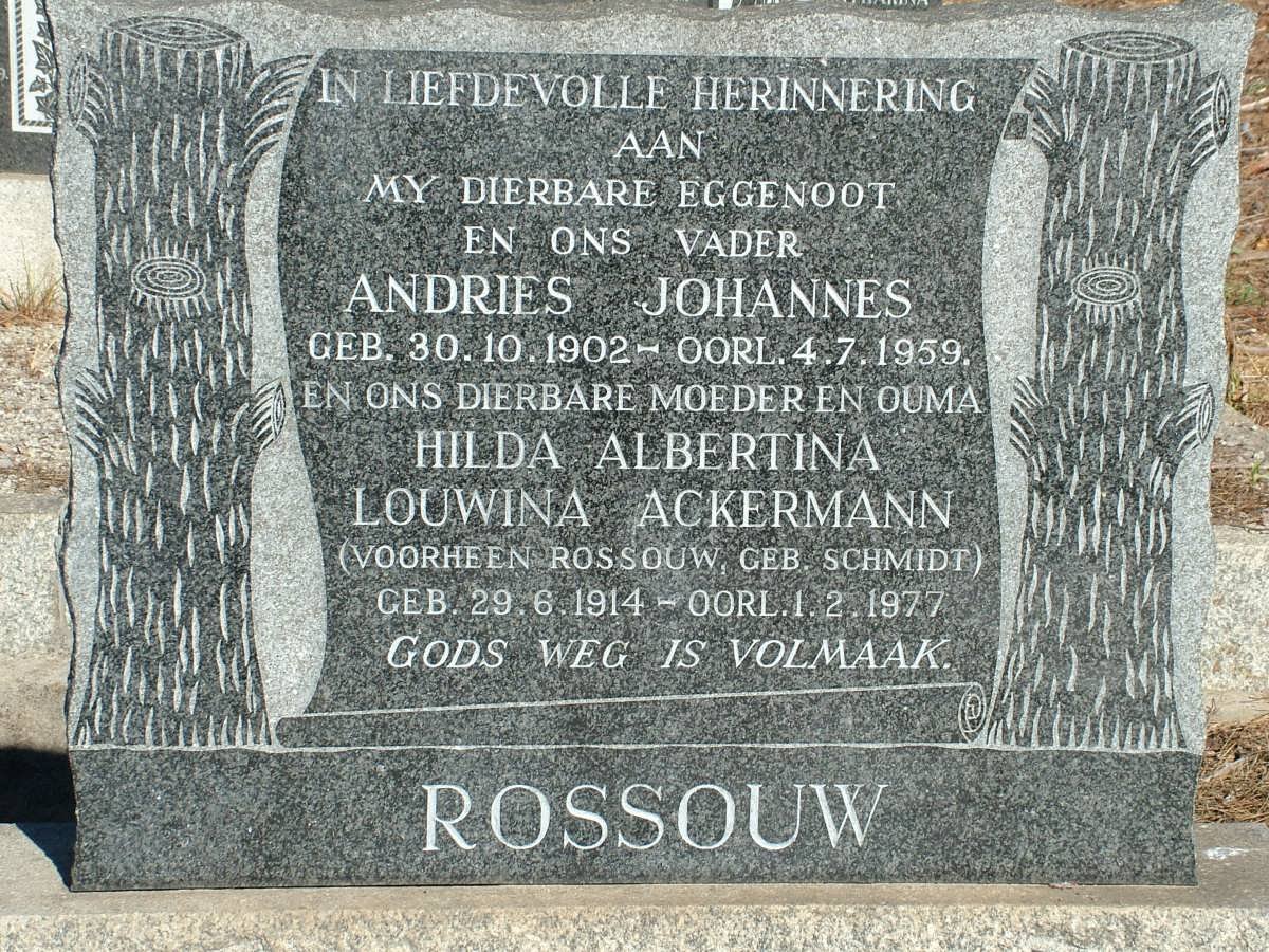 ROSSOUW Andries Johannes 1902-1959 &amp; Hilda Albertina Louwina ACKERMANN voorheen ROSSOUW nee SCHMIDT 1914-1977
