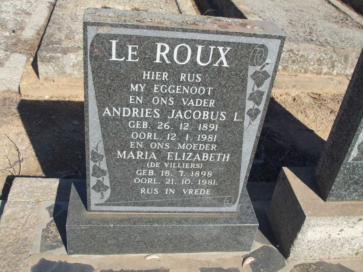 ROUX Andries Jacobus L., le 1891-1981 &amp; Maria Elizabeth DE VILLIERS 1898-1981