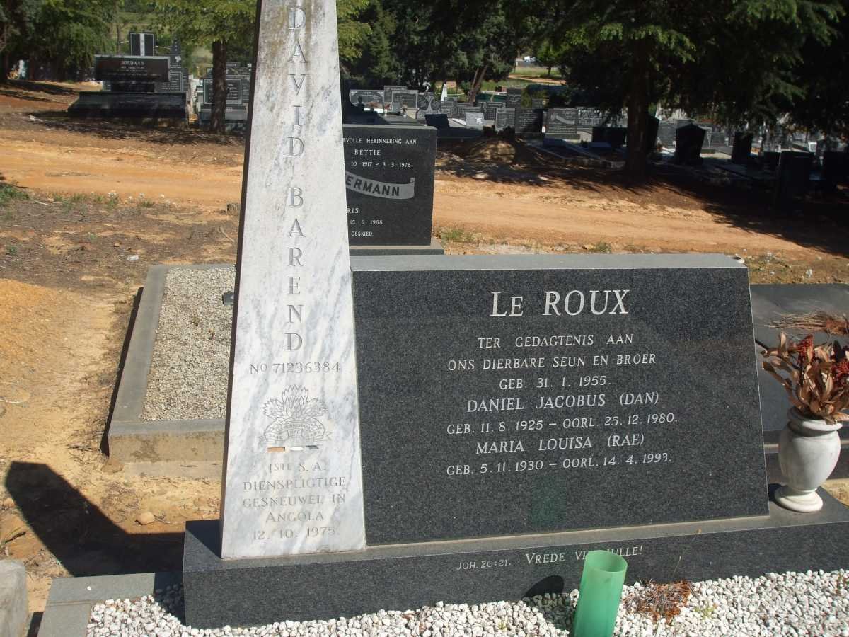 ROUX Daniel Jacobus, le 1925-1980 &amp; Maria Louisa 1930-1993 :: ROUX David Barend, le 1955-1975