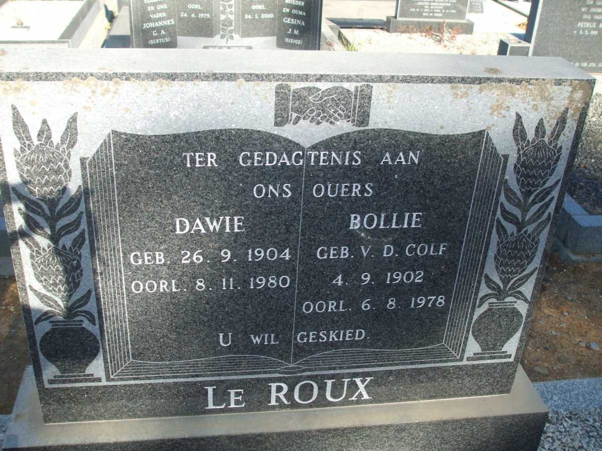 ROUX Dawie, le 1904-1980 &amp; Bollie V.D. COLF 1902-1978