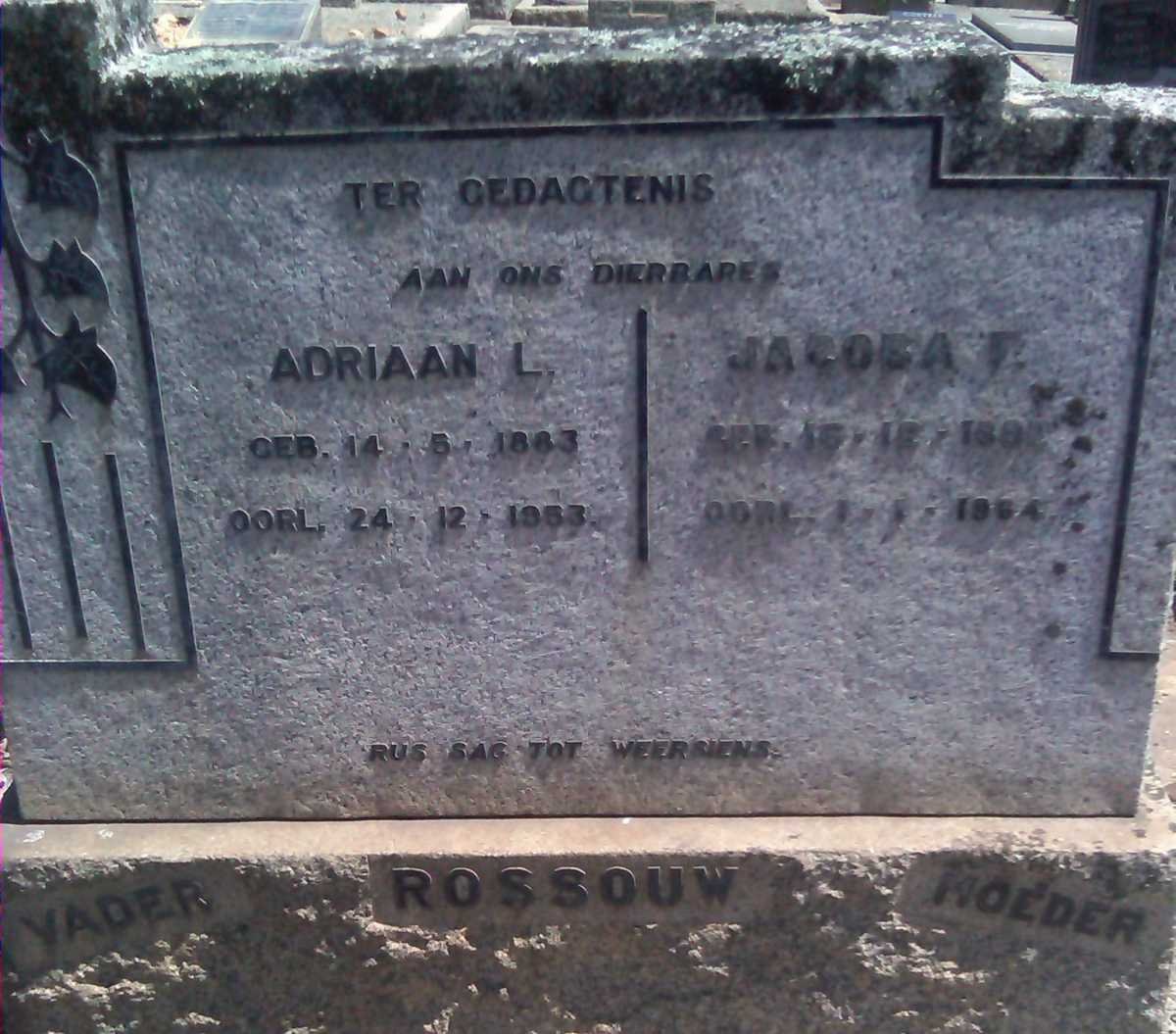 ROSSOUW Adriaan L. 1883-1953 &amp; Jacoba F. 188?-1964