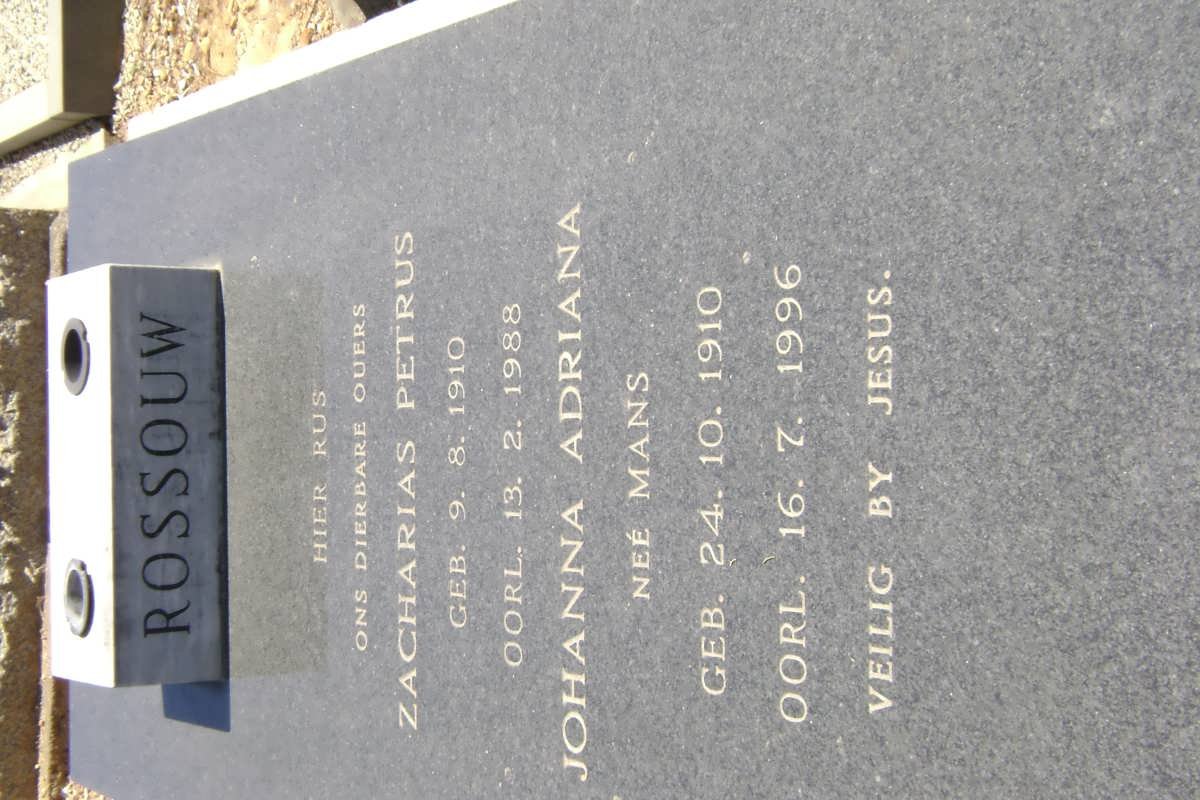 ROSSOUW Zacharias Petrus 1910-1988 &amp; Johanna Adriana MANS 1910-1996