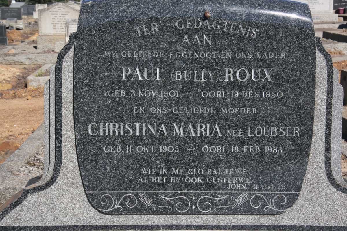 ROUX Paul 1901-1950 &amp; Christina Maria LOUBSER 1905-1983