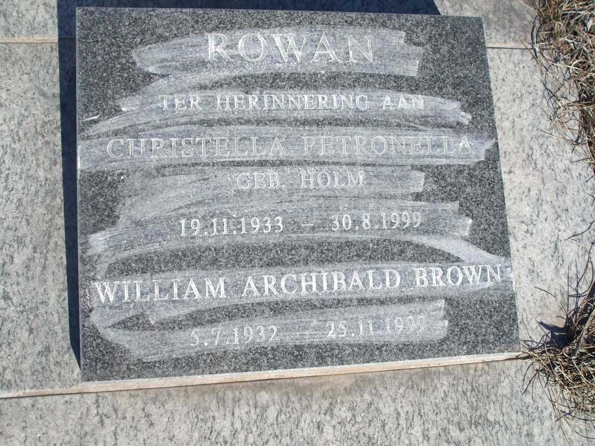 ROWAN William Archibald Brown 1932-1999 &amp; Christella Petronella HOLM 1933-1999