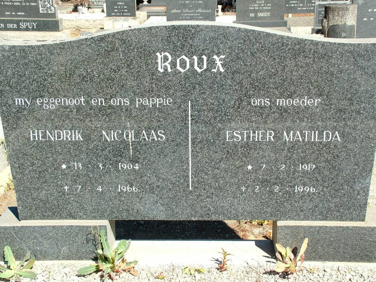 ROUX Hendrik Nicolaas 1904-1966 &amp; Esther Matilda 1917-1996