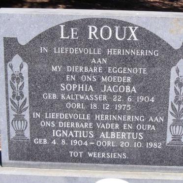 ROUX Ignatius Albertus, le 1904-1982 &amp; Sophia Jacoba KALTWASSER 1904-1975
