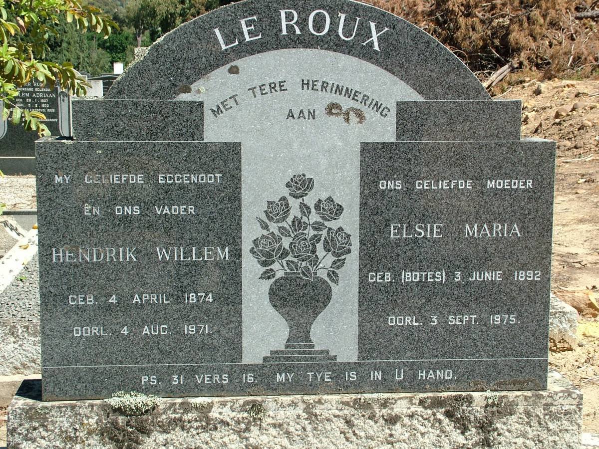 ROUX Hendrik Willem, le 1874-1971 &amp; Elsie Maria BOTES 1892-1975