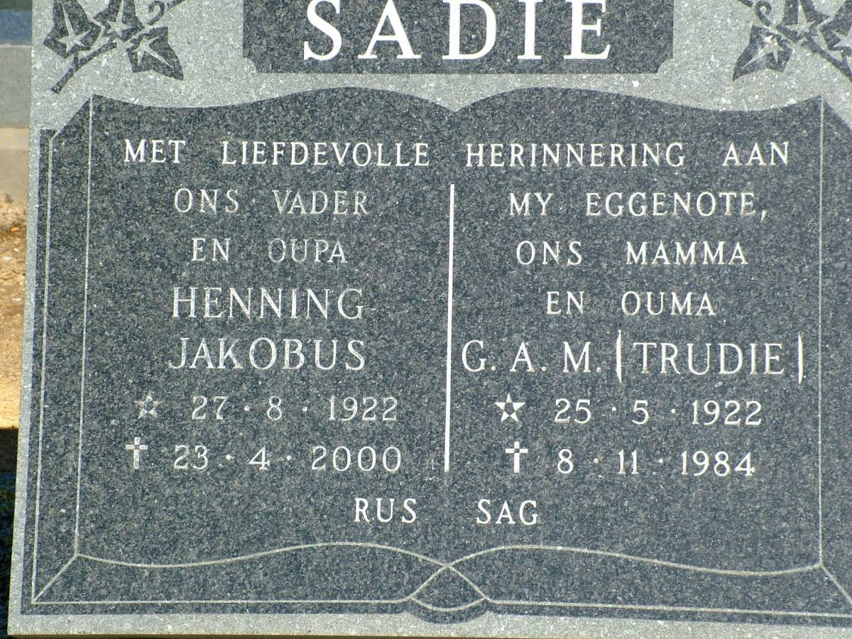 SADIE Henning Jakobus 1922-2000 & G.A.M. 1922-1984