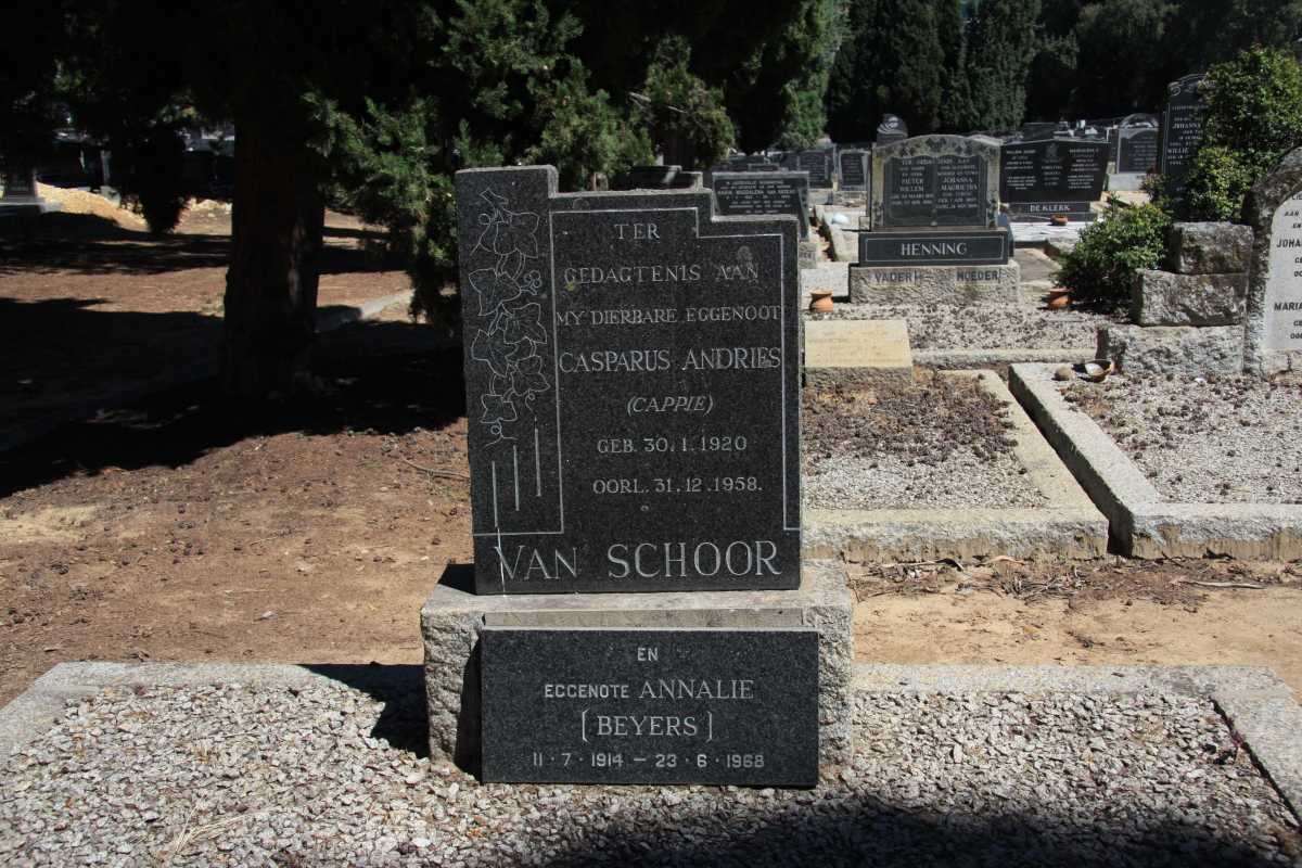 SCHOOR Casparus Andries, van 1920-1958 & Annalie BEYERS 1914-1968