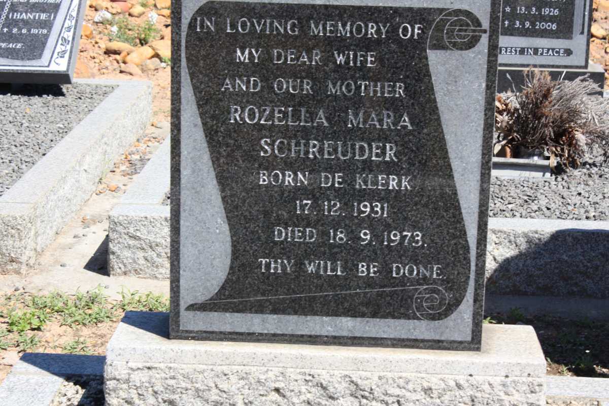 SCHREUDER Rozella Mara nee DE KLERK 1931-1973