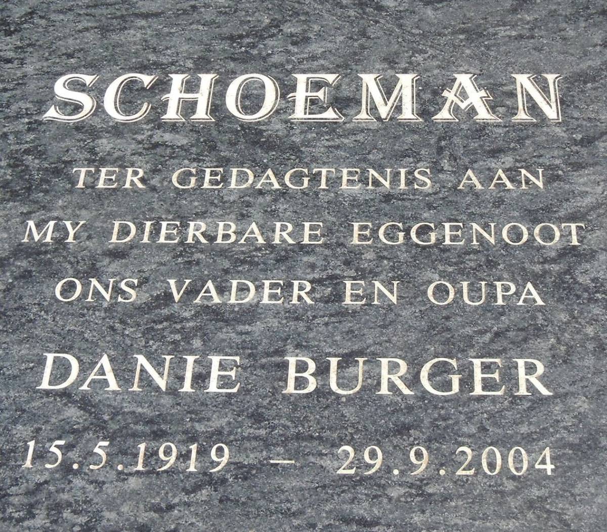 SCHOEMAN Danie Burger 1919-2004