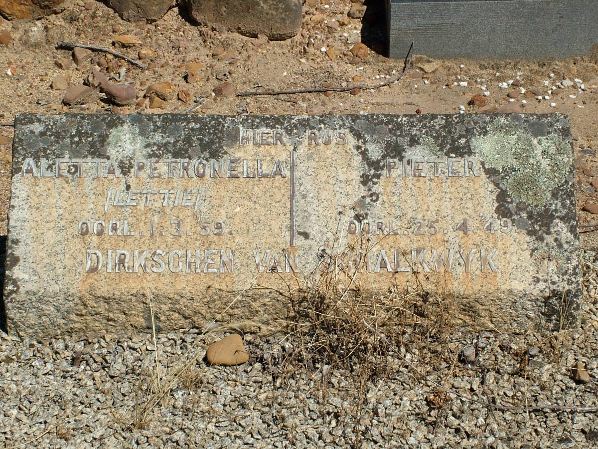SCHALKWYK Pieter, Dirkschen van -1949 & Aletta Petronella -1959