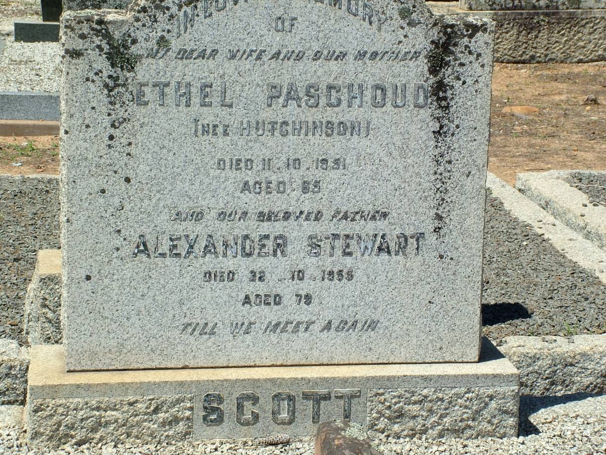 SCOTT Alexander Stewart -1955 & Ethel Paschoud HUTCHINSON -1951