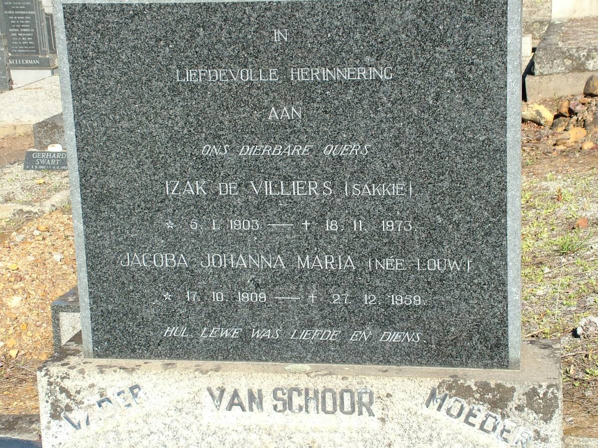 SCHOOR Izak De Villiers, van 1903-1973 & Jacoba Johanna Maria LOUW 1909-1959