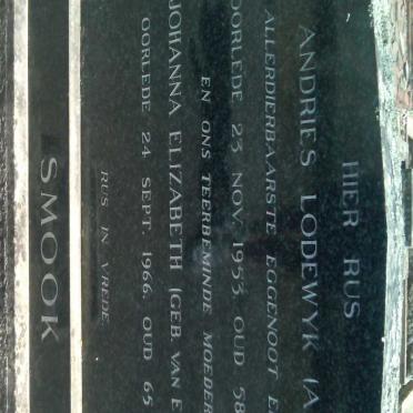 SMOOK Andries Lodewyk -1953 & Johanna Elizabeth VAN EYSSEN -1966