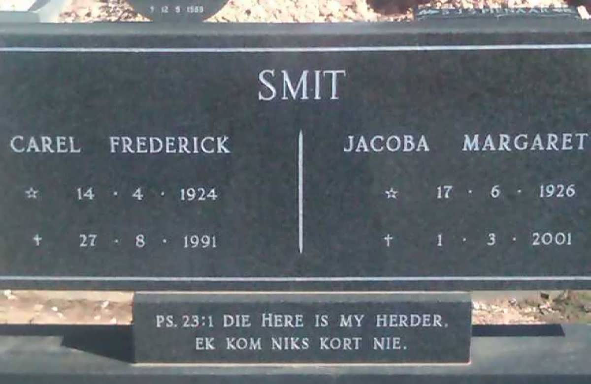 SMIT Carel Frederick 1924-1991 & Jacoba Margaret 1926-2001