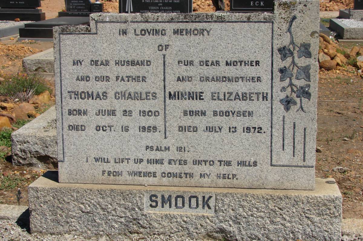 SMOOK Thomas Charles 1900-1959 & Minnie Elizabeth BOOYSEN -1972