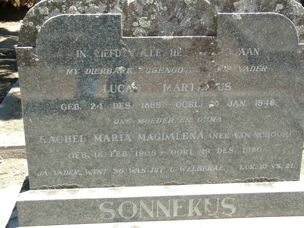 SONNEKUS Lucas Marthinus 1899-1948 & Rachel Maria Magdalena VAN SCHOOR 1905-1980