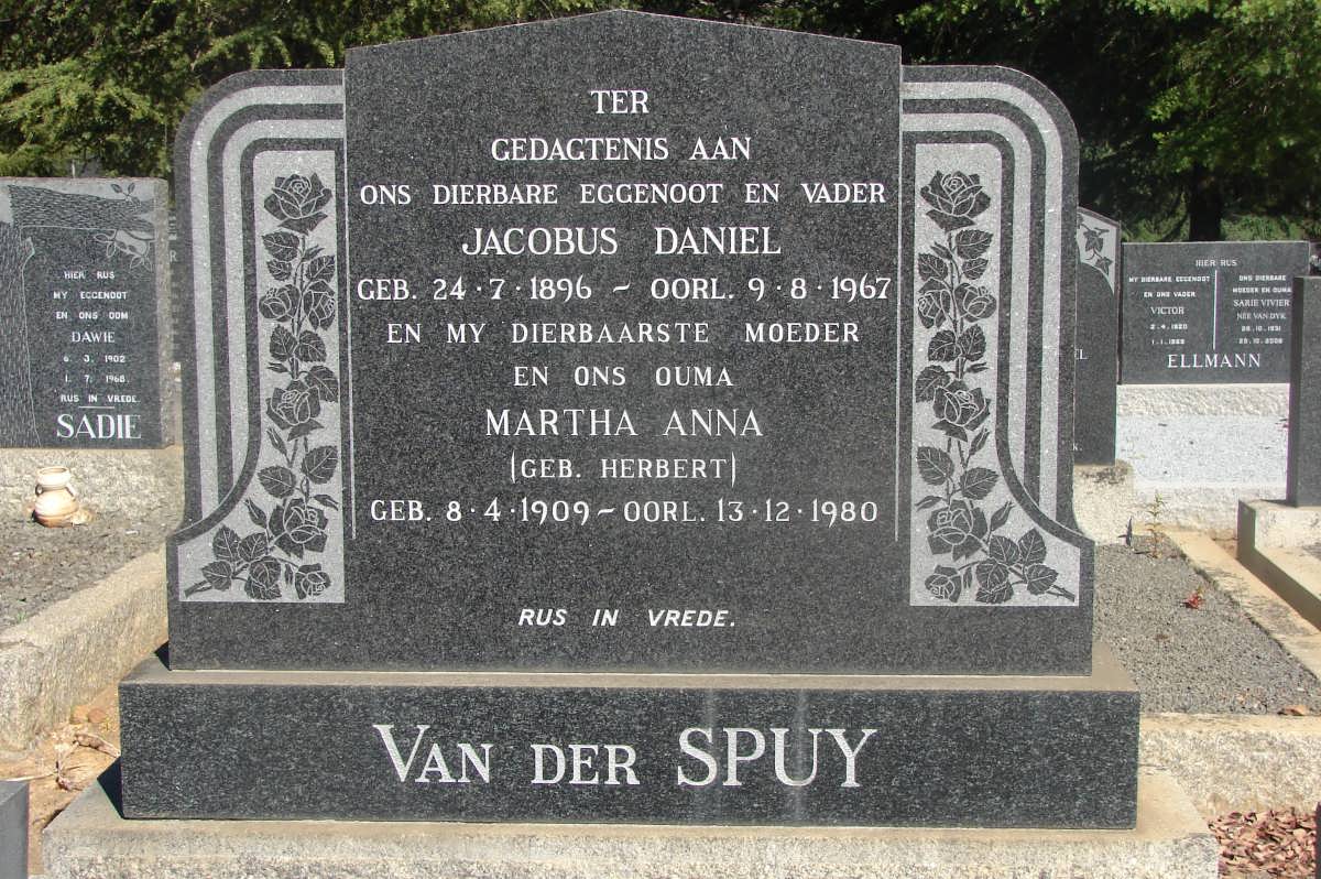 SPUY Jacobus Daniel, van der 1896-1967 & Martha Anna HERBERT 1909-1980