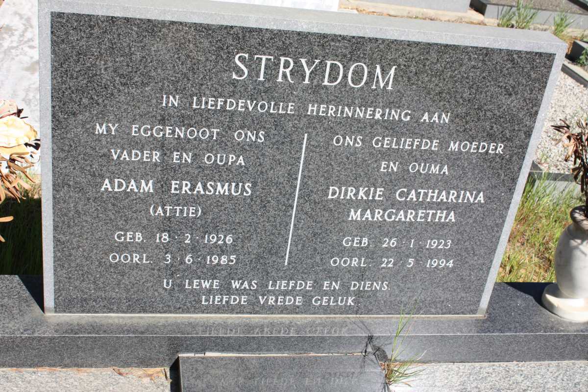 STRYDOM Adam Erasmus 1926-1985 & Dirkie Catharina Margaretha 1923-1994