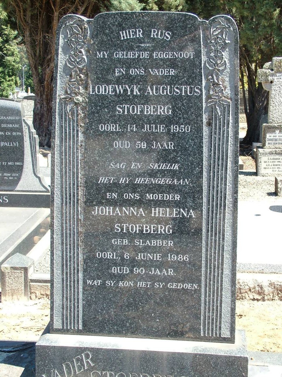 STOFBERG Lodewyk Augustus -1950 & Johanna Helena SLABBER -1986