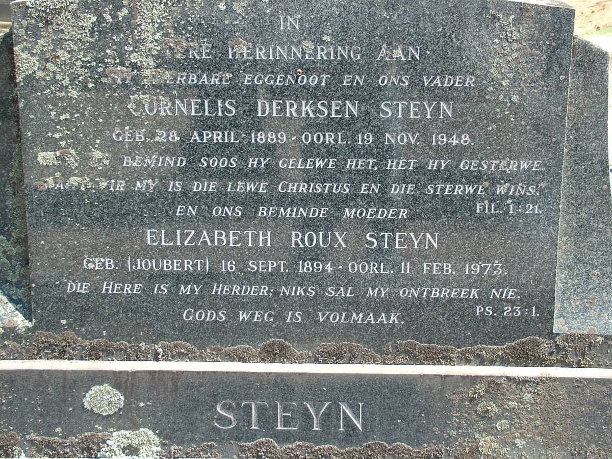 STEYN Cornelis Derksen 1889-1948 & Elizabeth Roux JOUBERT 1894-1973