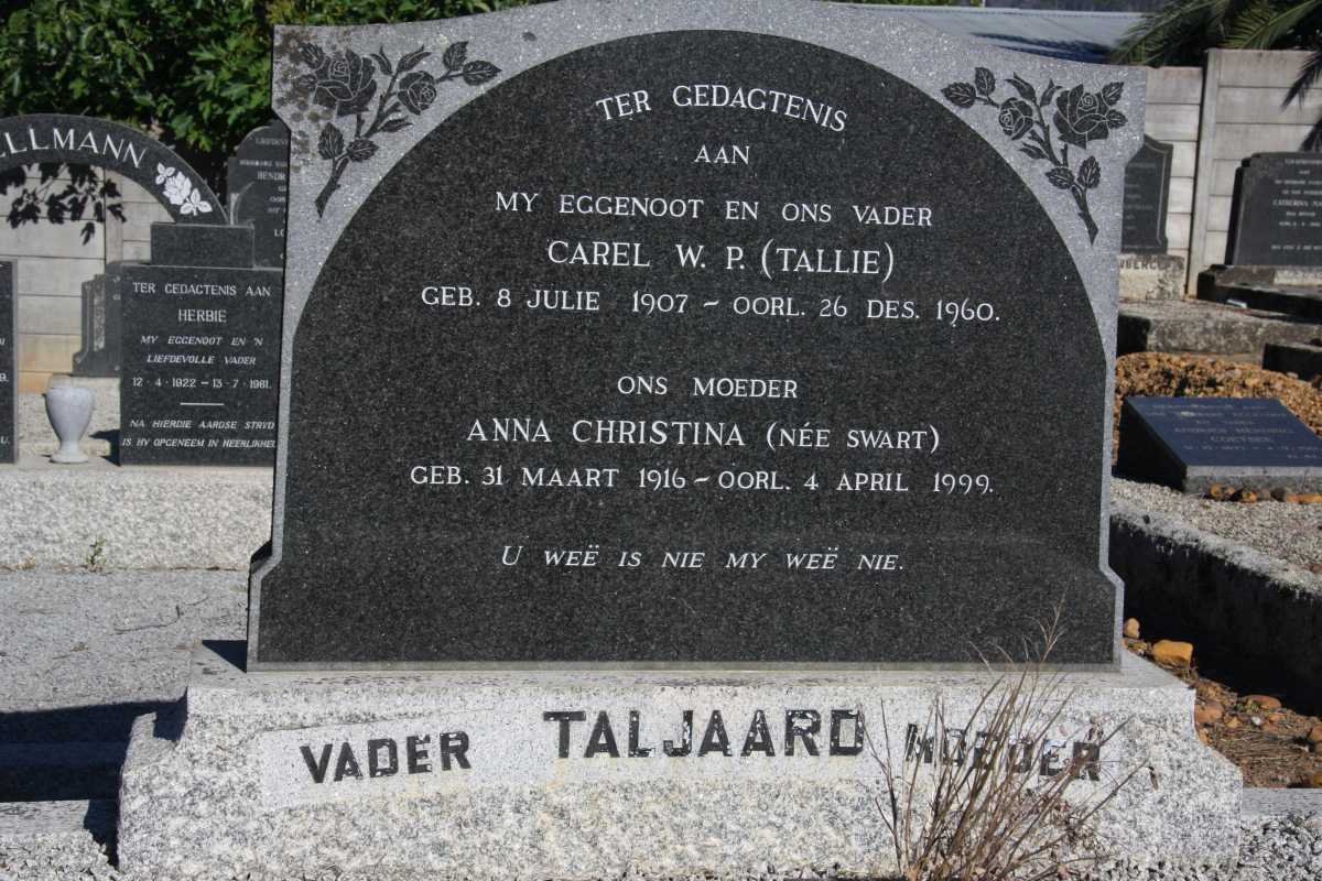 TALJAARD Carel W.P. 1907-1960 &amp; Anna Christina SWART 1916-1999 :: TALJAARD André 1946-1980