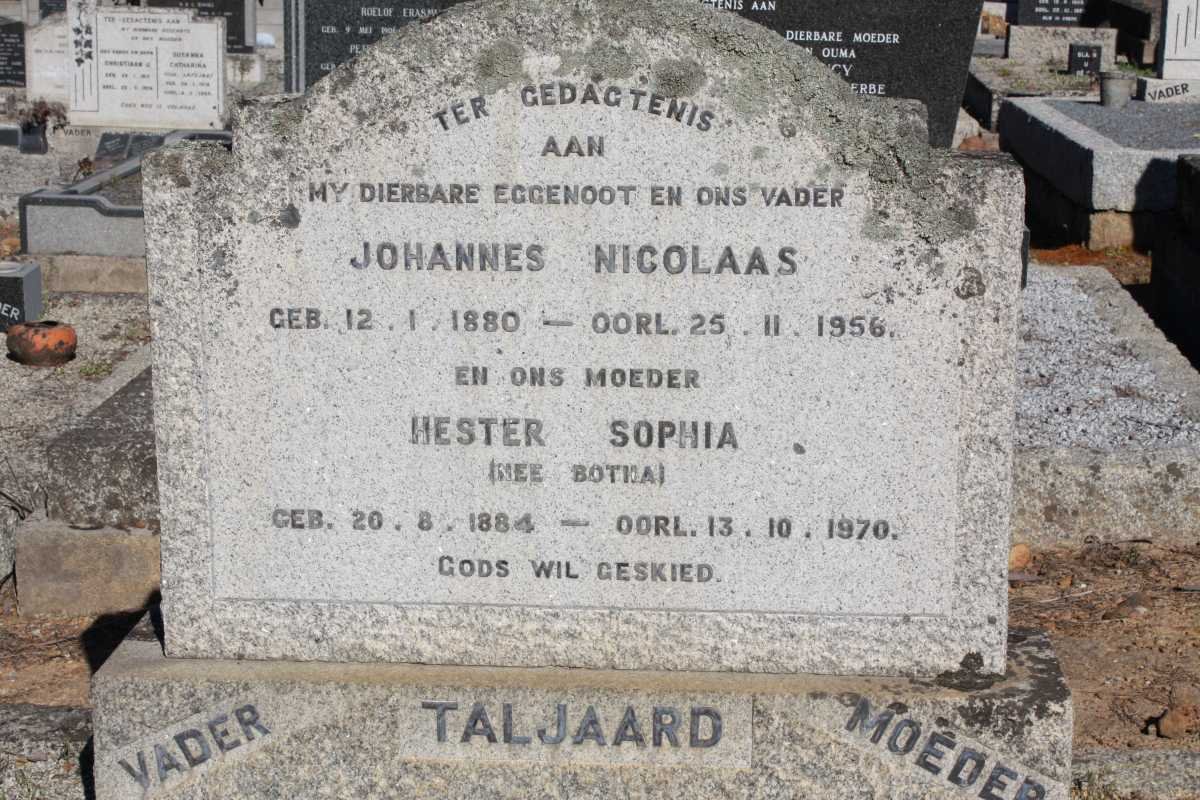 TALJAARD Johannes Nicolaas 1880-1956 &amp; Hester Sophia BOTHA 1884-1970