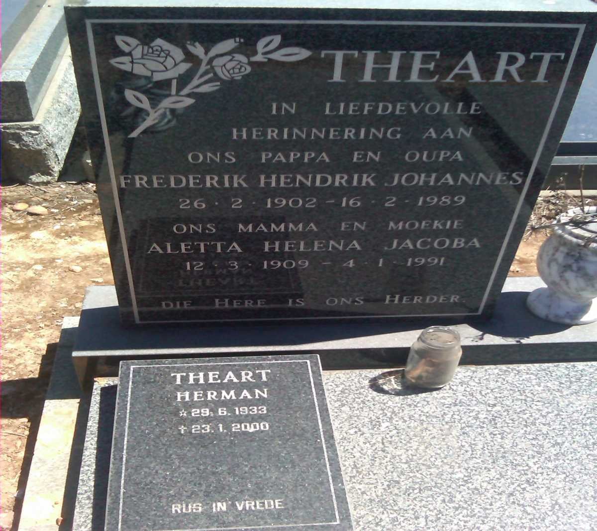 THEART Frederik Hendrik Johannes 1902-19889 &amp; Aletta Helena Jacoba 1909-1991 :: THEART Herman 1933-2000