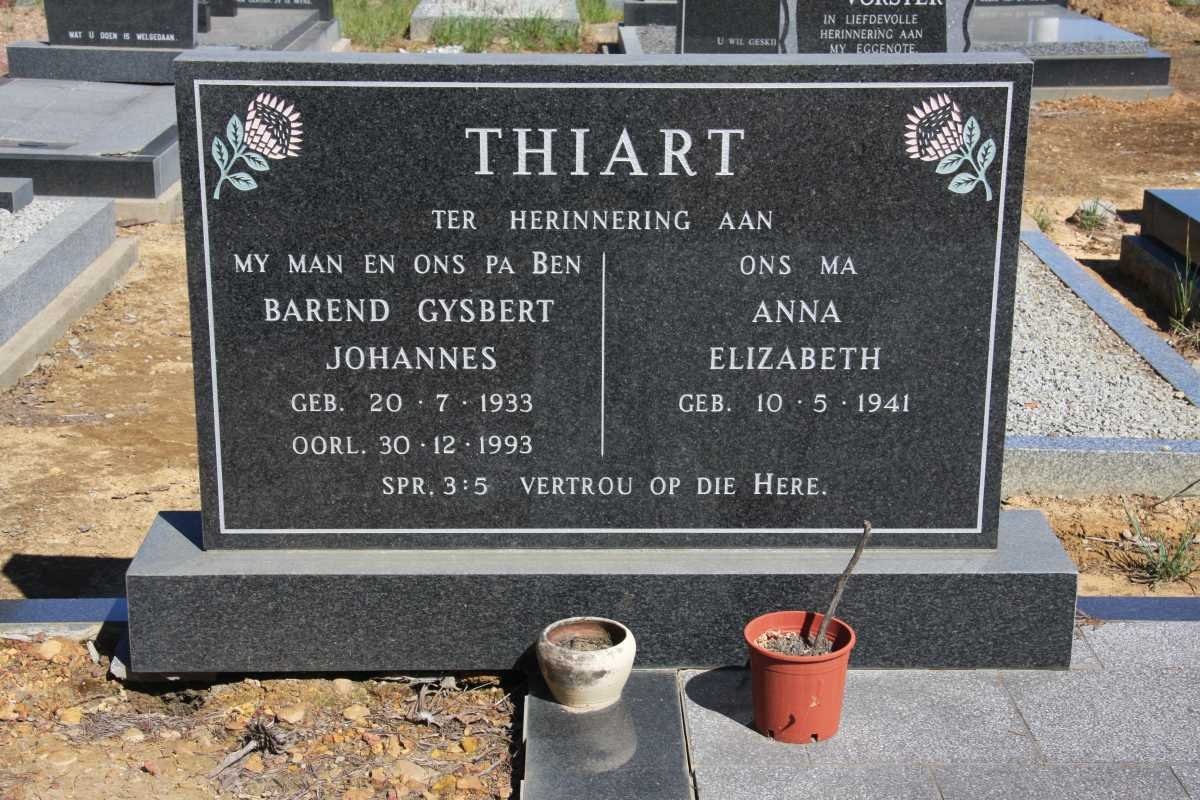 THIART Barend Gysbert Johannes 1933-1993 &amp; Anna Elizabeth 1941-