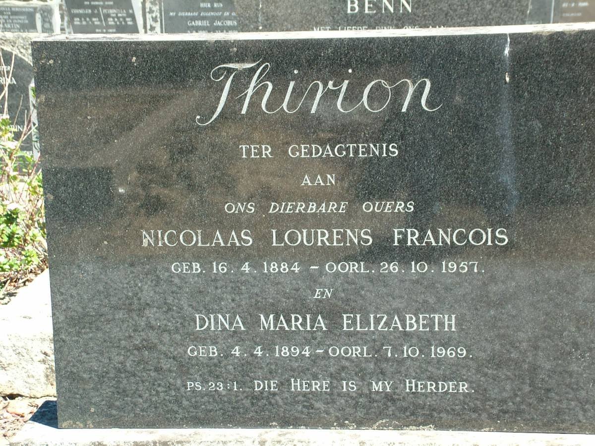THIRION Nicolaas Lourens Francois 1884-1957 &amp; Dina Maria Elizabeth 1894-1969