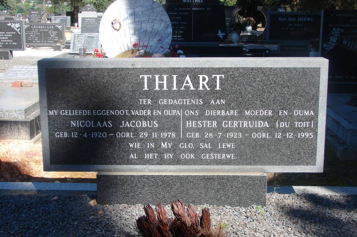 THIART Nicolaas Jacobus 1920-1978 &amp; Hester Gertruida DU TOIT 1923-1995