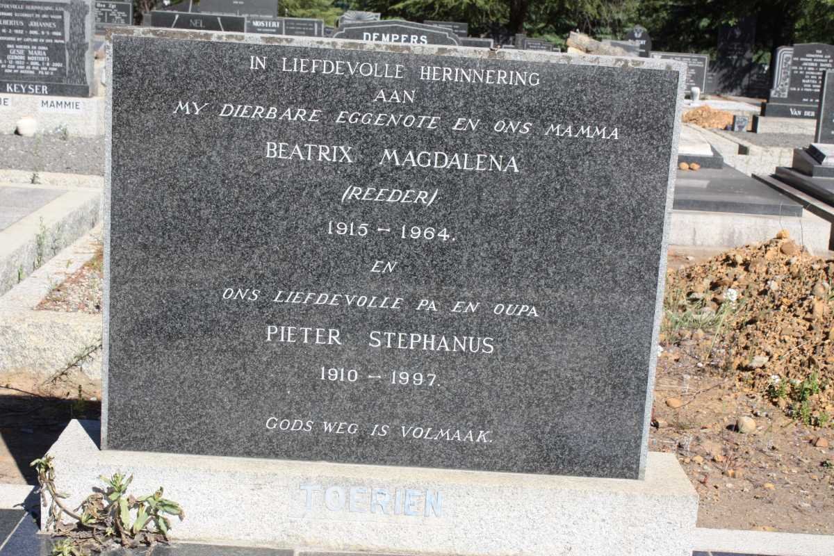 TOERIEN Pieter Stephanus 1910-1997 &amp; Beatrix Magdalena REEDER 1915-1964