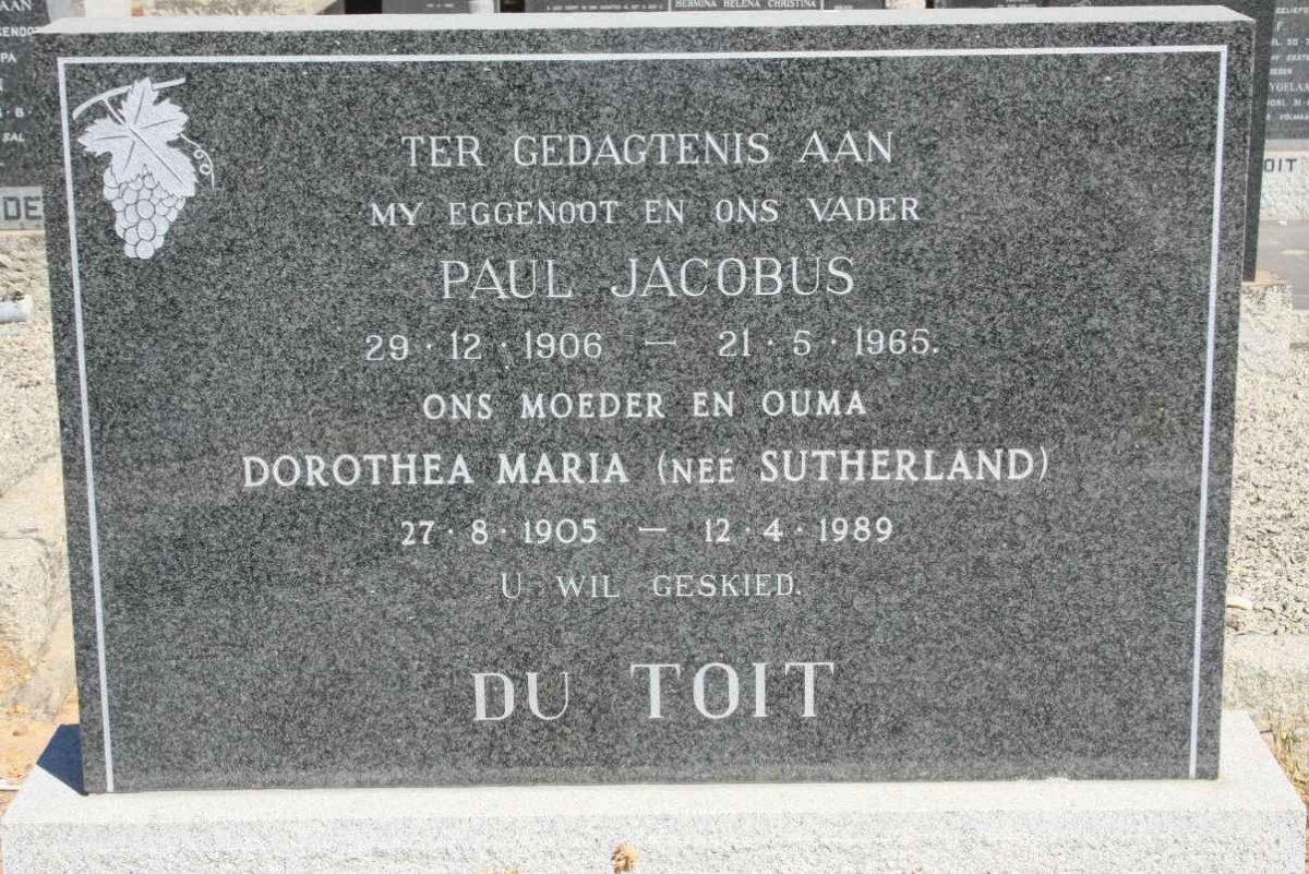 TOIT Paul Jacobus, du 1906-1965 &amp; Dorothea Maria SUTHERLAND 1905-1989