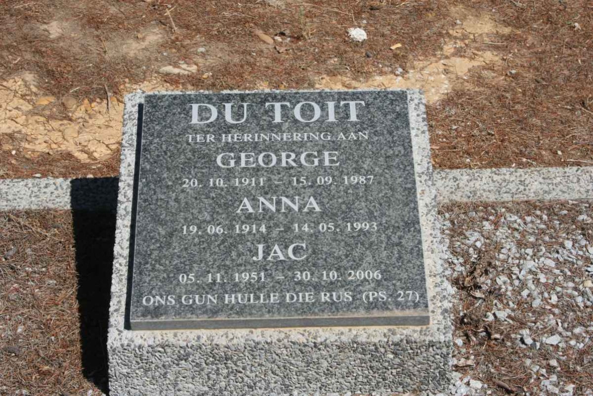 TOIT George, du 1911-1987 &amp; Anna 1914-1993 :: DU TOIT Jac 1951-2006