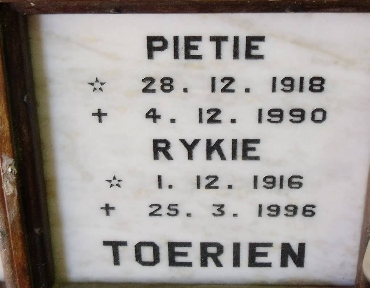 TOERIEN Pietie 1918-1990 &amp; Rykie 1916-1996