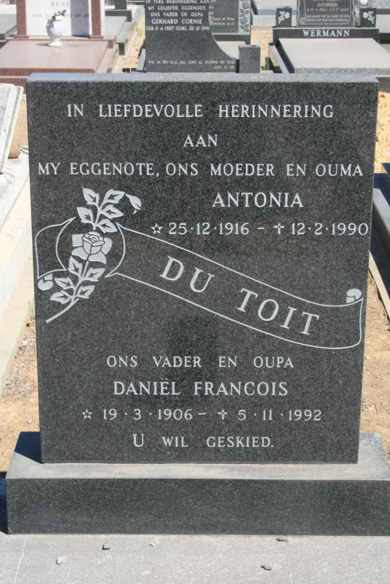 TOIT Daniël Francois, du 1906-1992 &amp; Antonia 1916-1990