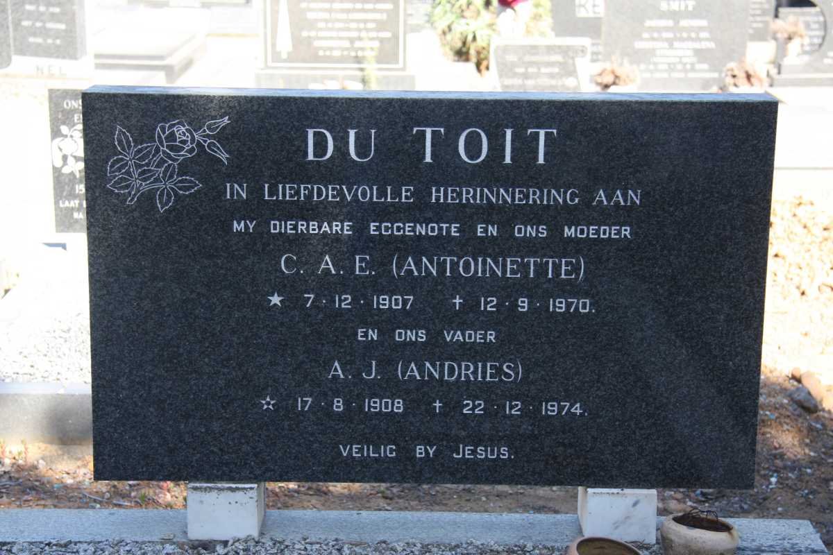 TOIT A.J., du 1908-1974 &amp; C.A.E. 1907-1970