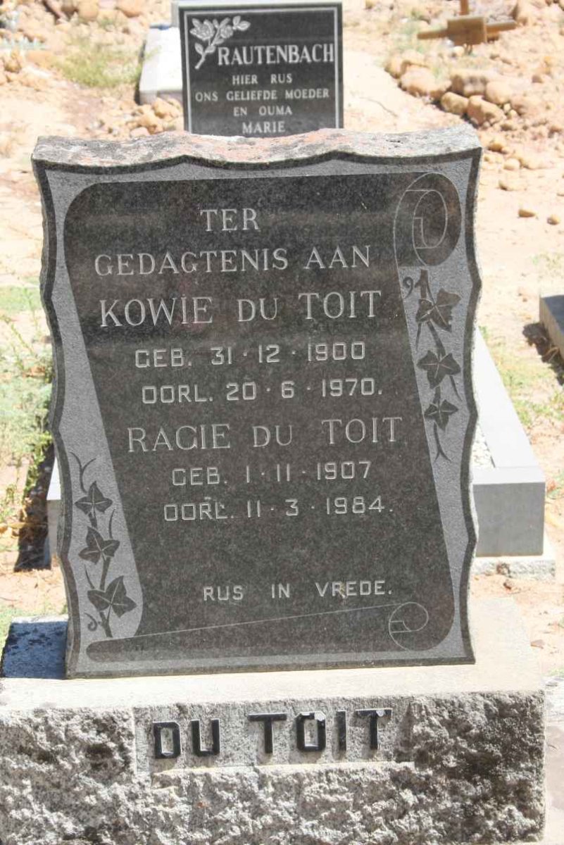 TOIT Kowie, du 1900-1970 &amp; Ragie 1907-1984