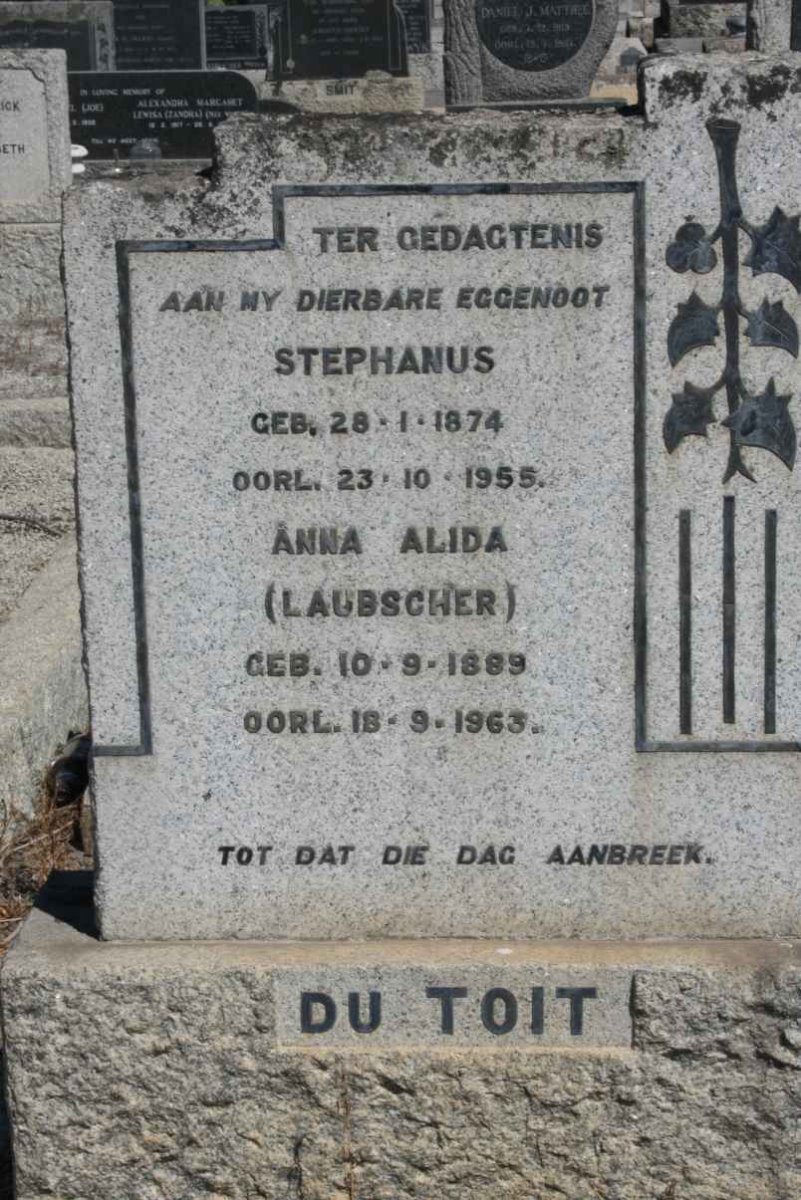TOIT Stephanus, du 1874-1955 &amp; Anna Alida LAUBSCHER 1889-1963