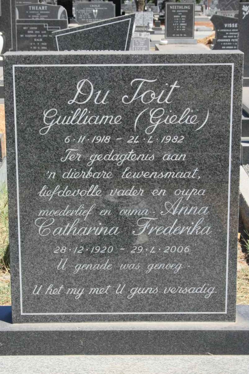 TOIT Guilliame, du 1918-1982 &amp; Anna Catharina Frederika 1920-2006