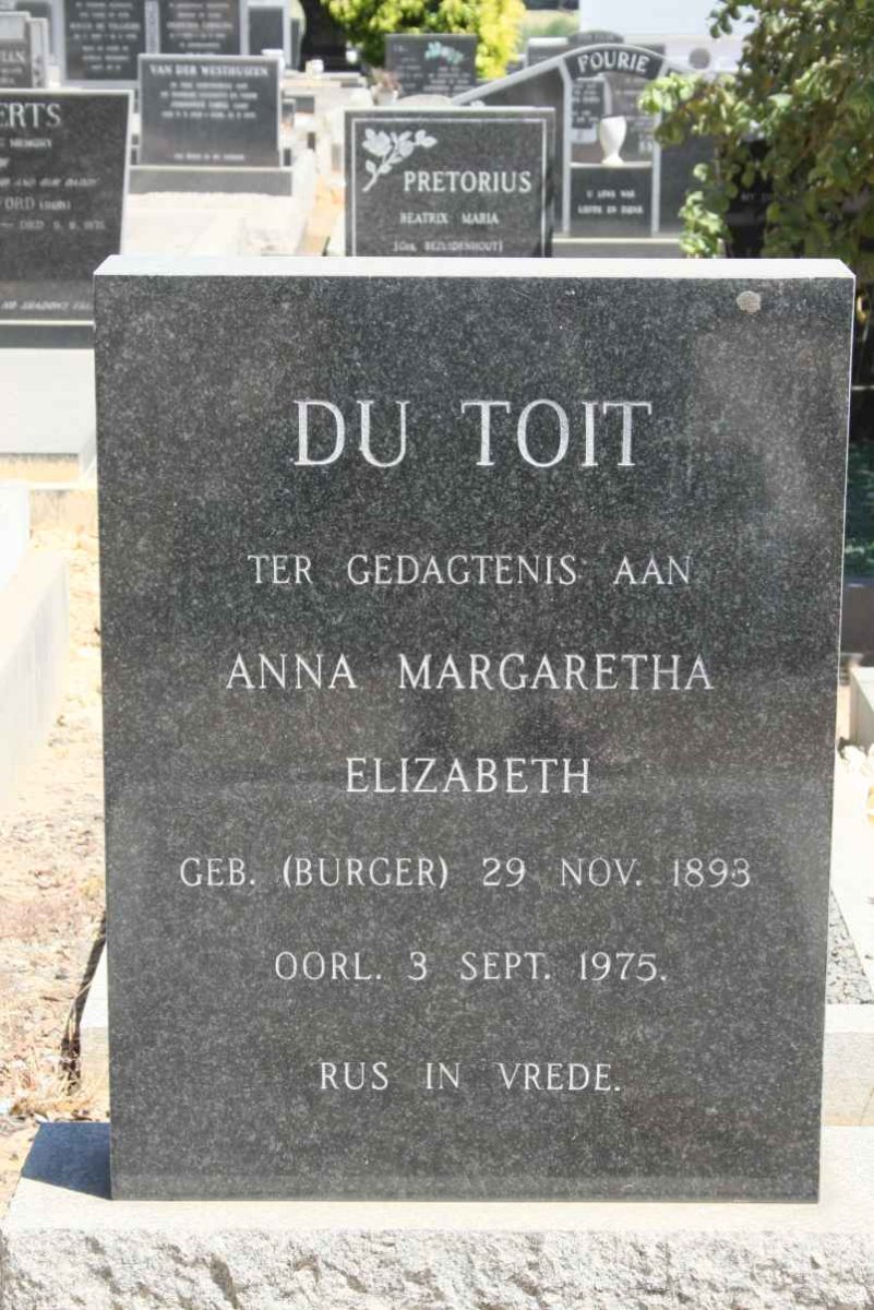 TOIT Anna Margaretha Elizabeth, du nee BURGER 1893-1975