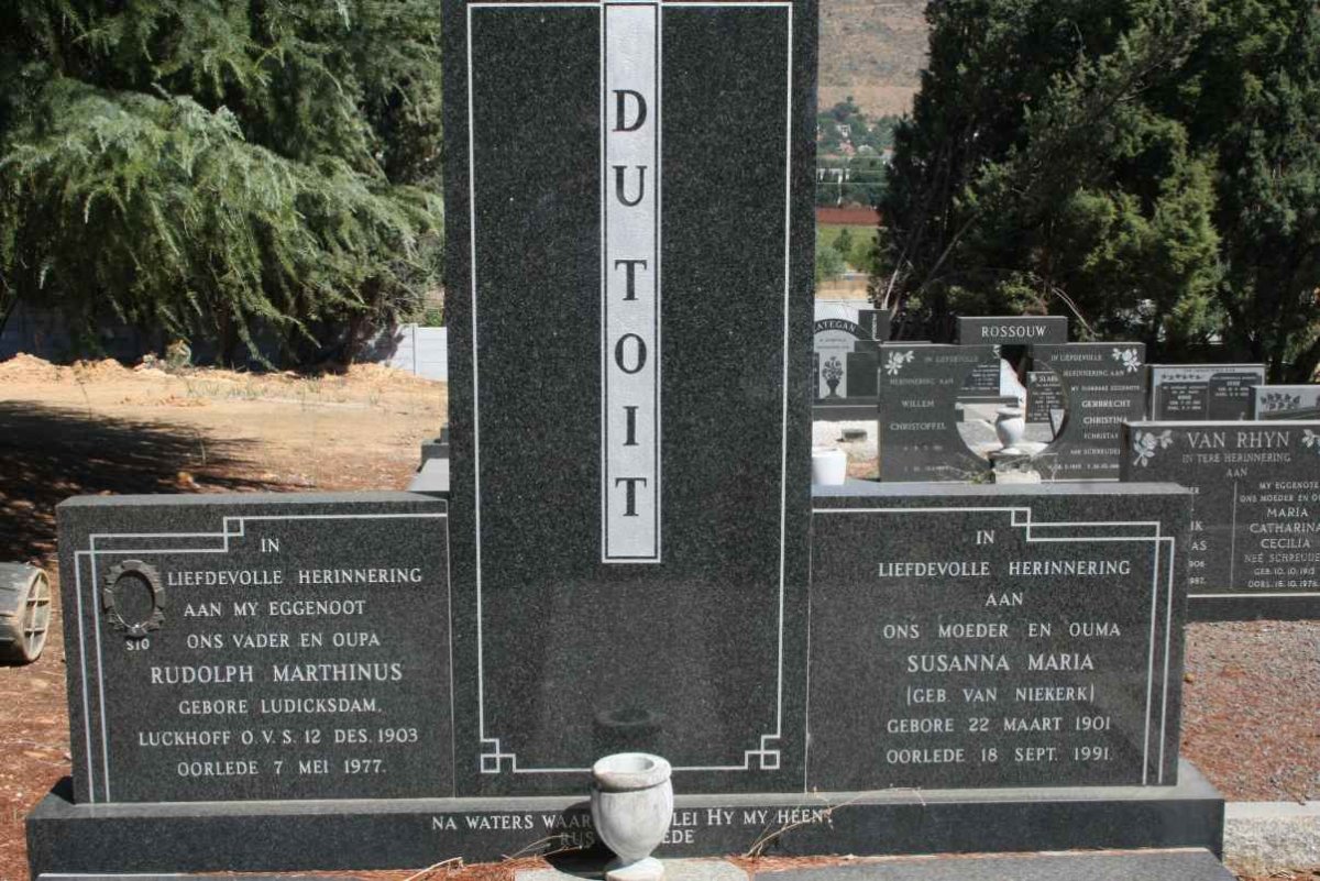TOIT Rudolph Marthinus, du 1903-1977 &amp; Susanna Maria VAN NIEKERK 1901-1991