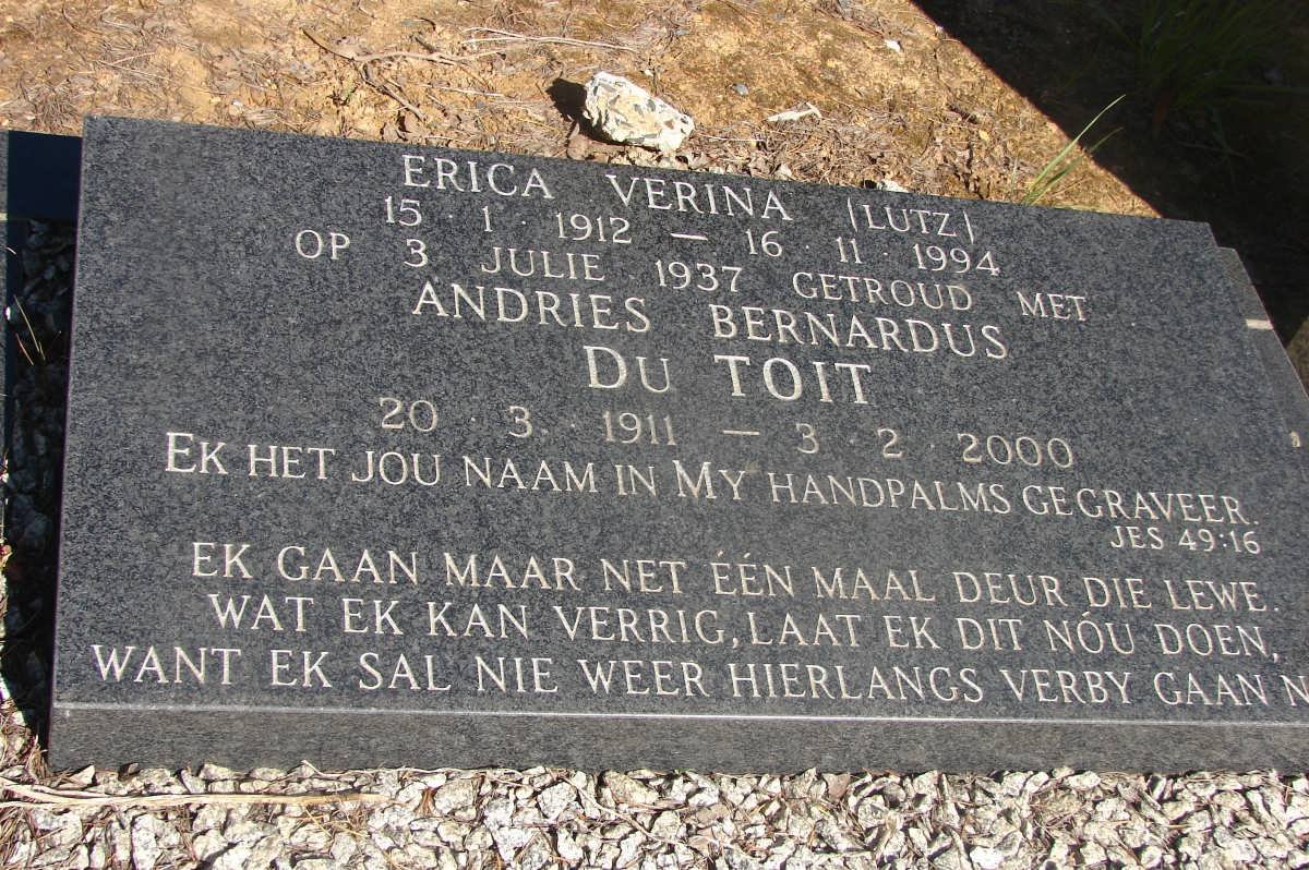 TOIT Andries Bernardus, du 1911-2000 &amp; Erica Verina LUTZ 1912-1994