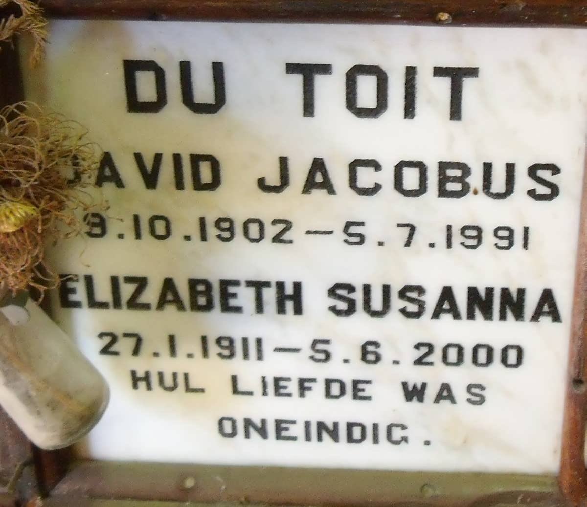 TOIT David Jacobus, du 1902-1991 &amp; Elizabeth Susanna 1911-2000