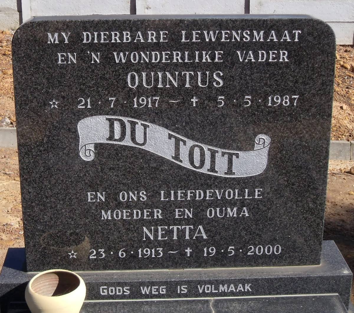 TOIT Quintus, du 1917-1987 &amp; Netta 1913-2000