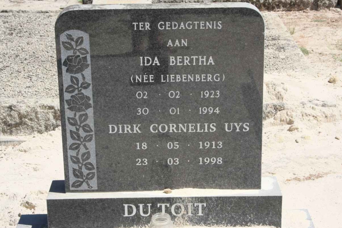 TOIT Dirk Cornelis Uys, du 1913-1998 &amp; Ida Bertha LIEBENBERG 1923-1994