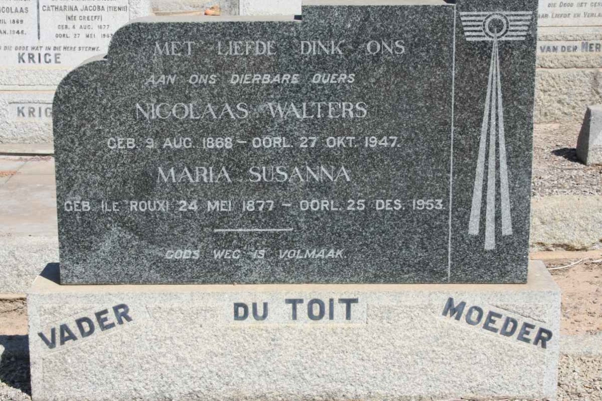 TOIT Nicolaas Walters, du 1868-1947 &amp; Maria Susanna LE ROUX 1877-1953