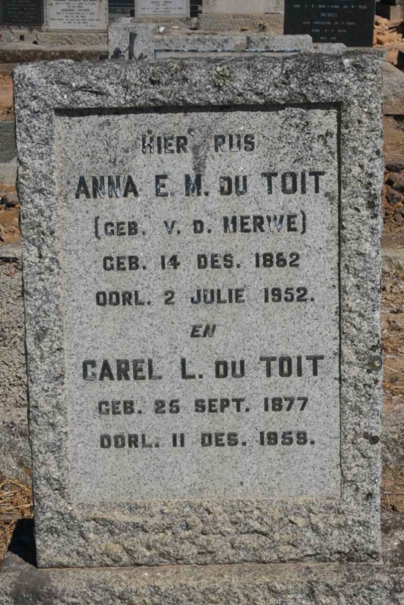 TOIT Carel L., du 1877-1959 &amp; Anna E.M. V.D. MERWE 1882-1952