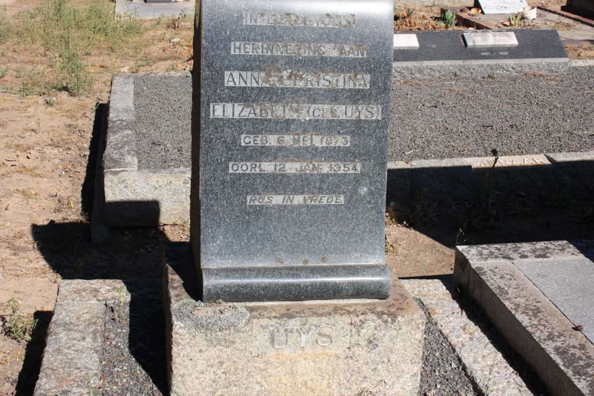 UYS Anna Christina Elizabeth nee UYS 187?-1954